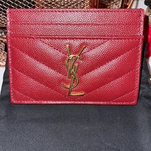 Saint Laurent YSL Grain de Poudre Leather Card Case
